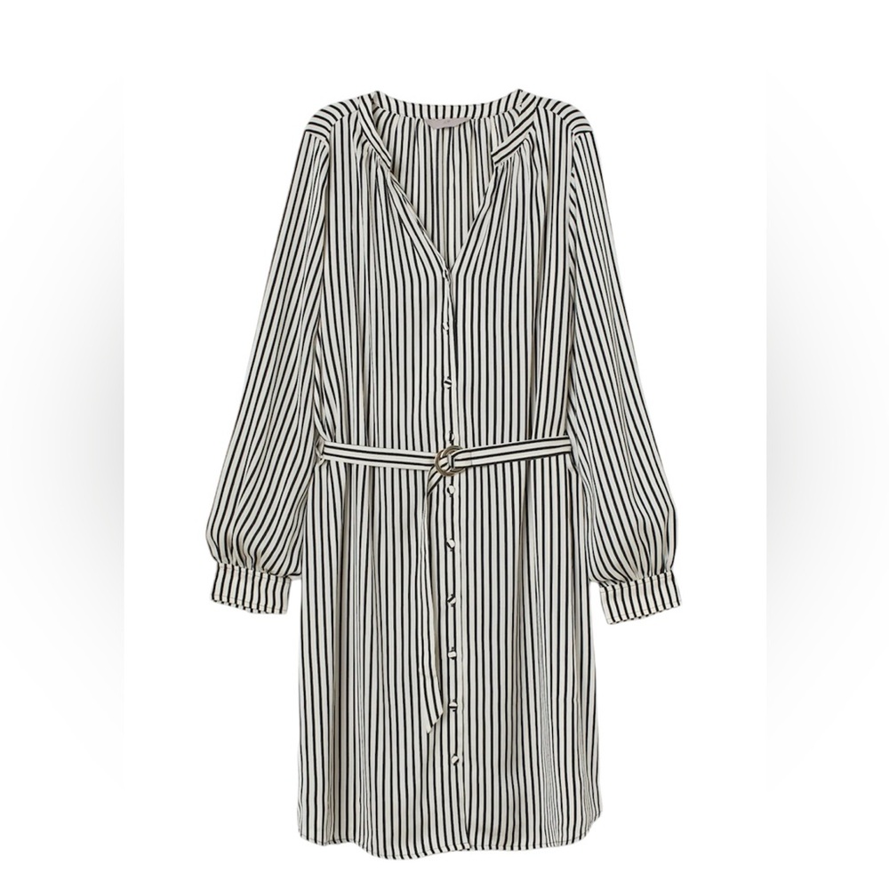 H&M Belted Black And White Striped Dress Size XL